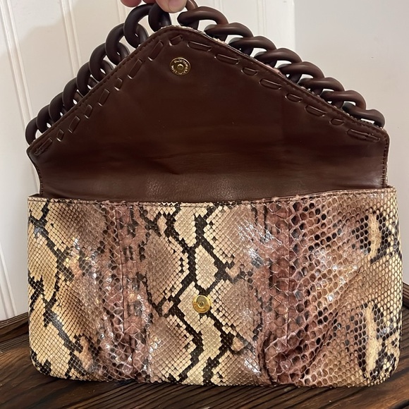 Michael Kors Snakeskin Pattern Envelope Clutch with Chunky Chain Detail - Picture 2 of 7